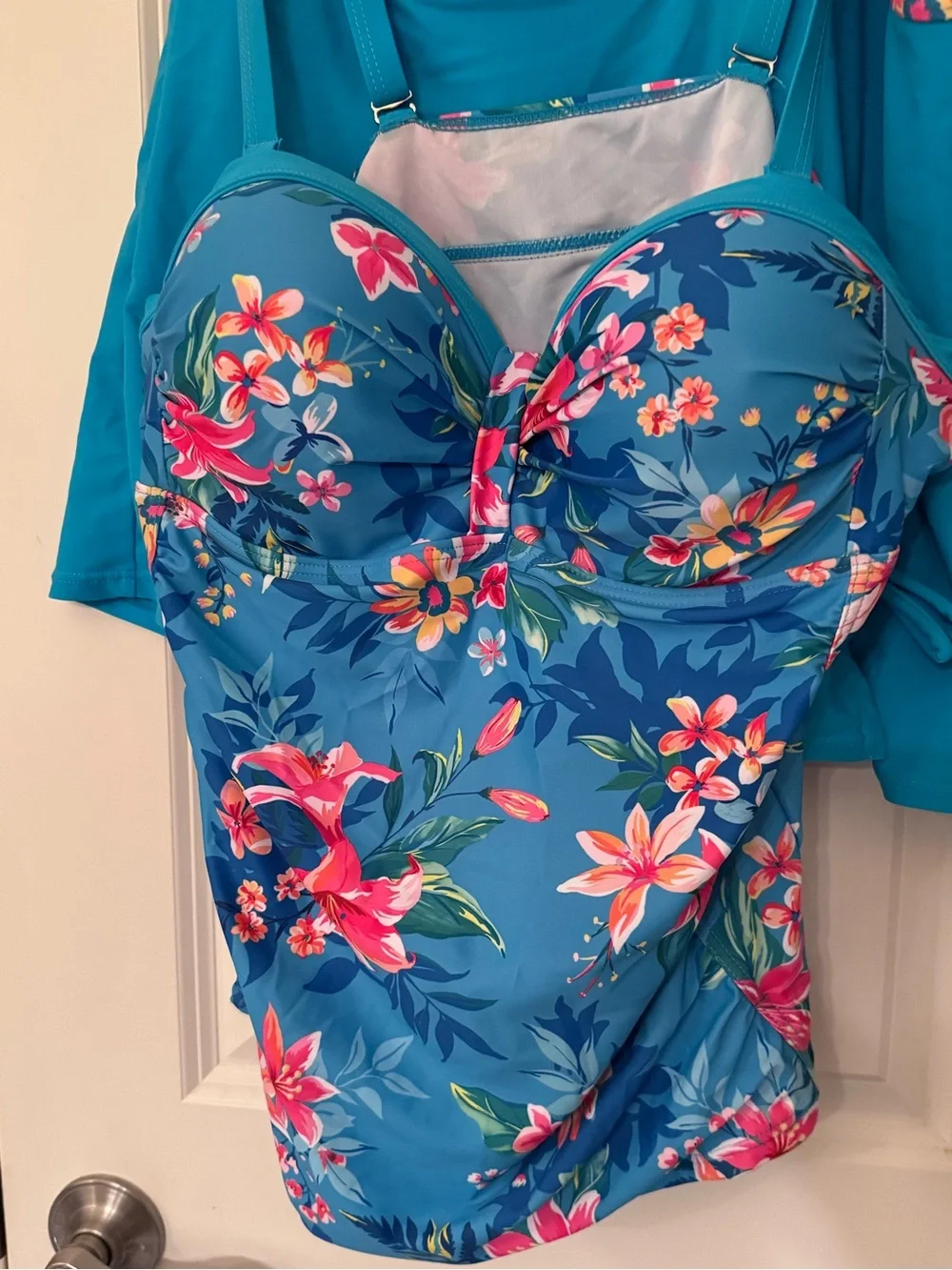 Swim swimsuit Blue Floral Adjustable-Strap Tankini Top & skort